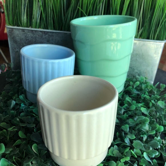 Anthropologie Other - 🌺🪴Anthropologie: Retro Style Trio of Ceramic Planter Cache Pots